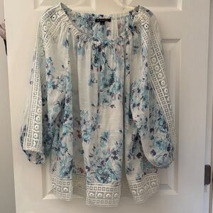 Floral Blue and White Women's Top